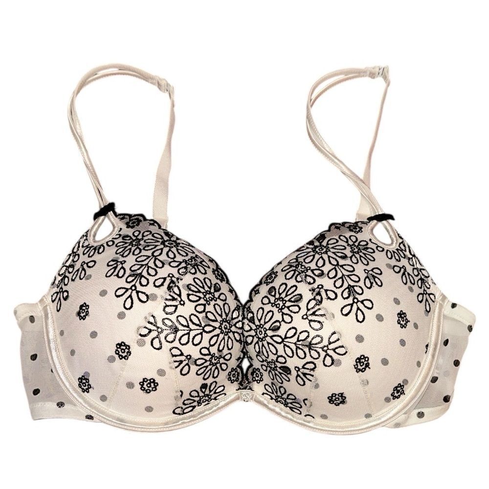 Victoria Secret Floral Lace Women's Bra - White and Black Size 34D